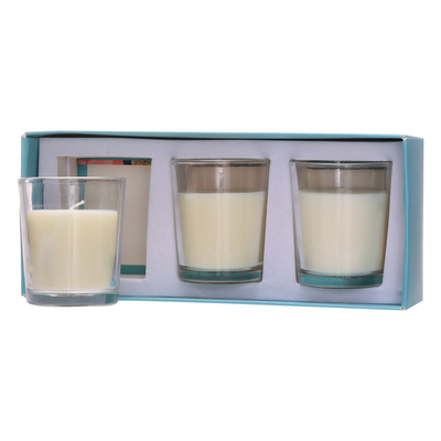 آروما خانه سفارشی آروماتراپی شیشه ای شمع سفید 70 گرمی*3 برای تولد عروسی