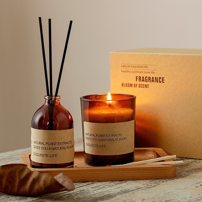 برچسب خصوصی کبریت پالت چوبی شمع معطر موم سویا ست هدیه پخش کننده نی