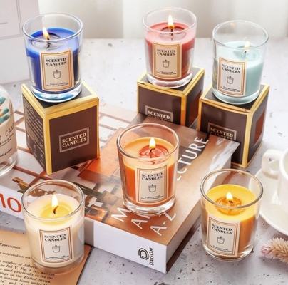 AROMA HOME برچسب خصوصی لوکس آروماتراپی سفارشی Nordic Ins عطر معطر موم سویا شمع های شیشه شفاف با جعبه هدیه