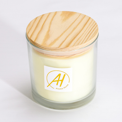 درب چوبی پنبه فیتیله شیشه ای شمع معطر 420 گرمی 10*10 سانتی متر