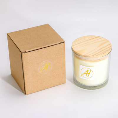 درب چوبی پنبه فیتیله شیشه ای شمع معطر 420 گرمی 10*10 سانتی متر