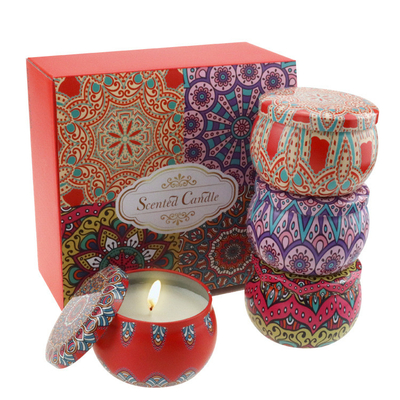 AROMA HOME 4 عدد فروش داغ ست هدایای لوکس عمده فروشی سفارشی قلع عطر فلزی شیشه گل خشک شمع های معطر موم سویا