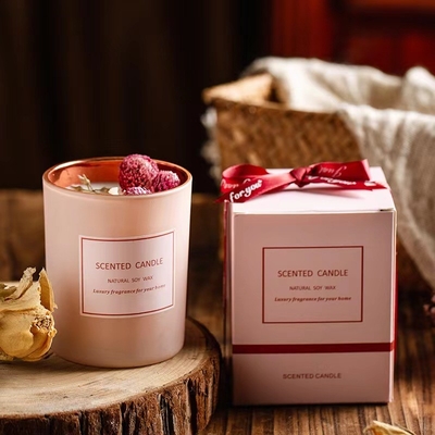 AROMA HOME برچسب خصوصی صورتی عاشقانه آروماتراپی لوکس گل خشک معطر شمع واکس سویا برای صحنه رویدادها