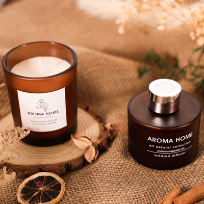 مجموعه کادویی شمع های معطر AROMA HOME با فروش داغ شیشه ای شیشه ای عطر روغنی لوکس نی قهوه ای دیفیوزر