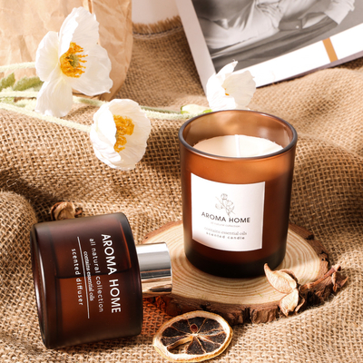 مجموعه کادویی شمع های معطر AROMA HOME با فروش داغ شیشه ای شیشه ای عطر روغنی لوکس نی قهوه ای دیفیوزر