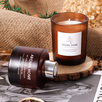 مجموعه کادویی شمع های معطر AROMA HOME با فروش داغ شیشه ای شیشه ای عطر روغنی لوکس نی قهوه ای دیفیوزر