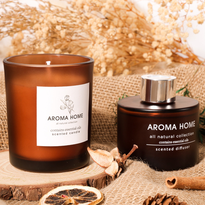 مجموعه کادویی شمع های معطر AROMA HOME با فروش داغ شیشه ای شیشه ای عطر روغنی لوکس نی قهوه ای دیفیوزر