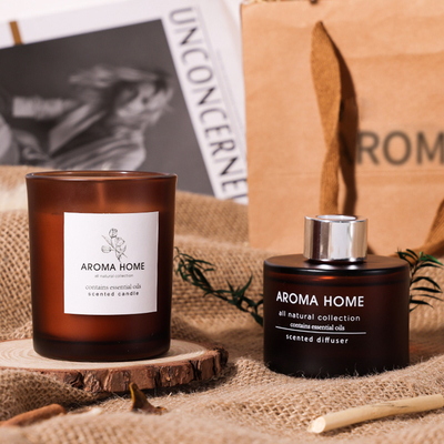 مجموعه کادویی شمع های معطر AROMA HOME با فروش داغ شیشه ای شیشه ای عطر روغنی لوکس نی قهوه ای دیفیوزر
