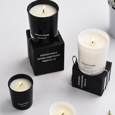 AROMA HOME عمده فروشی شمع شیشه ای معطر لوکس لیبل خصوصی مشکی با کیفیت بالا