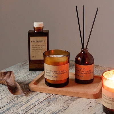 AROMA HOME Factory Direct Brown Glass Soy Wax Aromatherapy عطر بدون دود زینت سلامتی هدیه شمع معطر