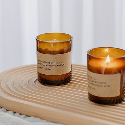 AROMA HOME Factory Direct Brown Glass Soy Wax Aromatherapy عطر بدون دود زینت سلامتی هدیه شمع معطر