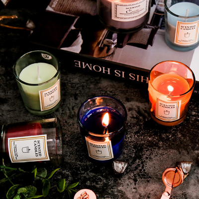 AROMA HOME برچسب خصوصی لوکس آروماتراپی سفارشی Nordic Ins عطر معطر موم سویا شمع های شیشه شفاف با جعبه هدیه