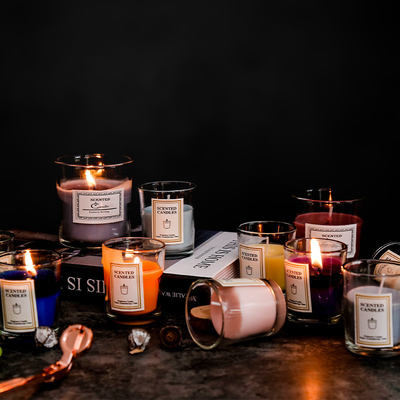 AROMA HOME برچسب خصوصی لوکس آروماتراپی سفارشی Nordic Ins عطر معطر موم سویا شمع های شیشه شفاف با جعبه هدیه