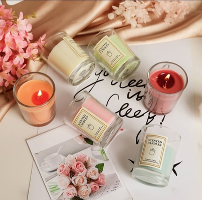 AROMA HOME برچسب خصوصی لوکس آروماتراپی سفارشی Nordic Ins عطر معطر موم سویا شمع های شیشه شفاف با جعبه هدیه