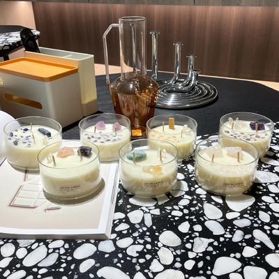 AROMA HOME آرم سفارشی شمع های سنگ کریستال موم سویا با معطر بزرگ 10 اونس