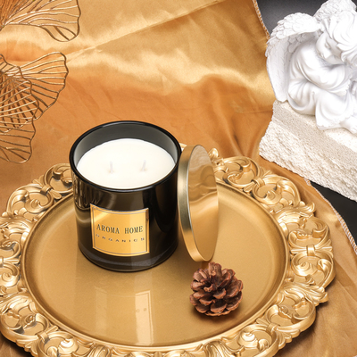 درب فلزی طلایی بطری شیشه ای مشکی موم خانگی شمع سویا لیبل خصوصی 14OZ 400 گرم