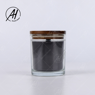 شیشه شفاف شیشه ای قهوه ای درب صلیب فتیله چوبی موم سویا شمع معطر مشکی