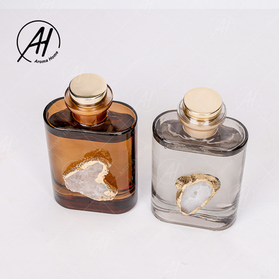 بطری شیشه ای کهربایی خاکستری کریستالی عطر بدون دود نی دیفیوزر 180 میلی لیتری برای خانه
