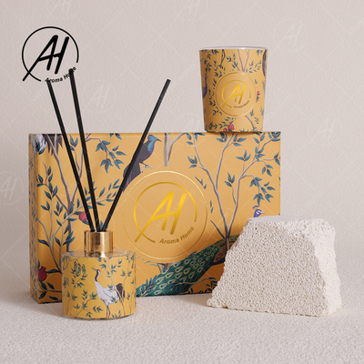 شمع معطر لوکس شیشه ای شیشه ای بدون آتش به سبک نوردیک مجموعه نی پخش کننده با جعبه