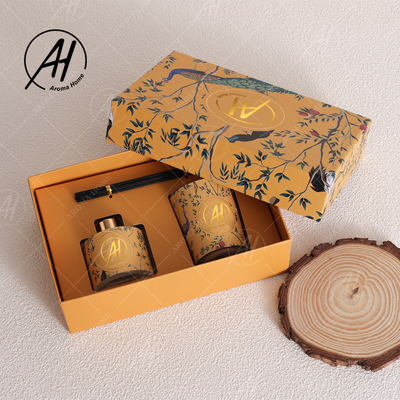 شمع معطر لوکس شیشه ای شیشه ای بدون آتش به سبک نوردیک مجموعه نی پخش کننده با جعبه