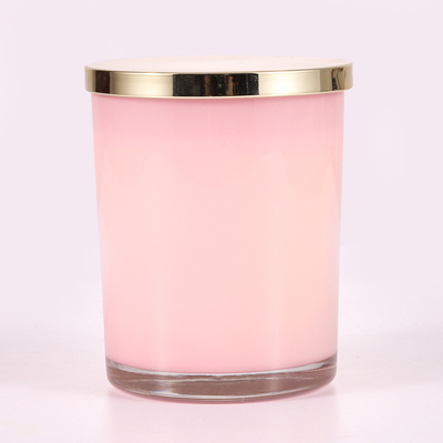 شمع معطر ظرف شیشه ای 415 گرمی چاپ گل صورتی با درب فلزی