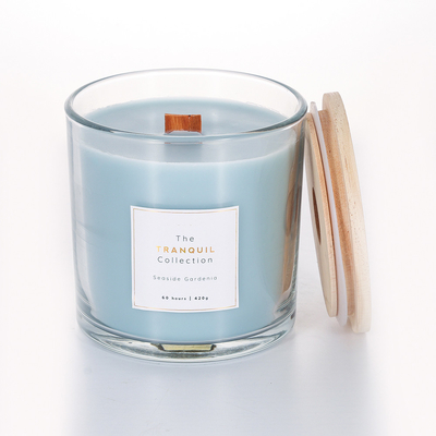 شمع معطر پارچ شیشه ای وزن موم 380 گرمی با درب چوبی